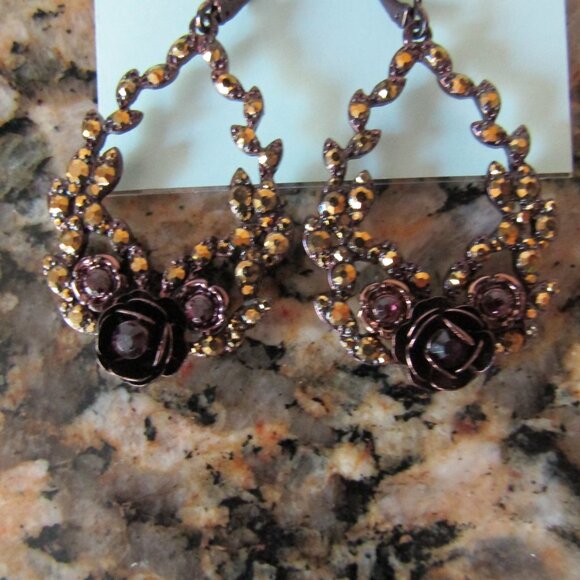 Lonna & Lilly Brown Gold-Tone Flower Open Drop Earrings - Picture 4 of 6